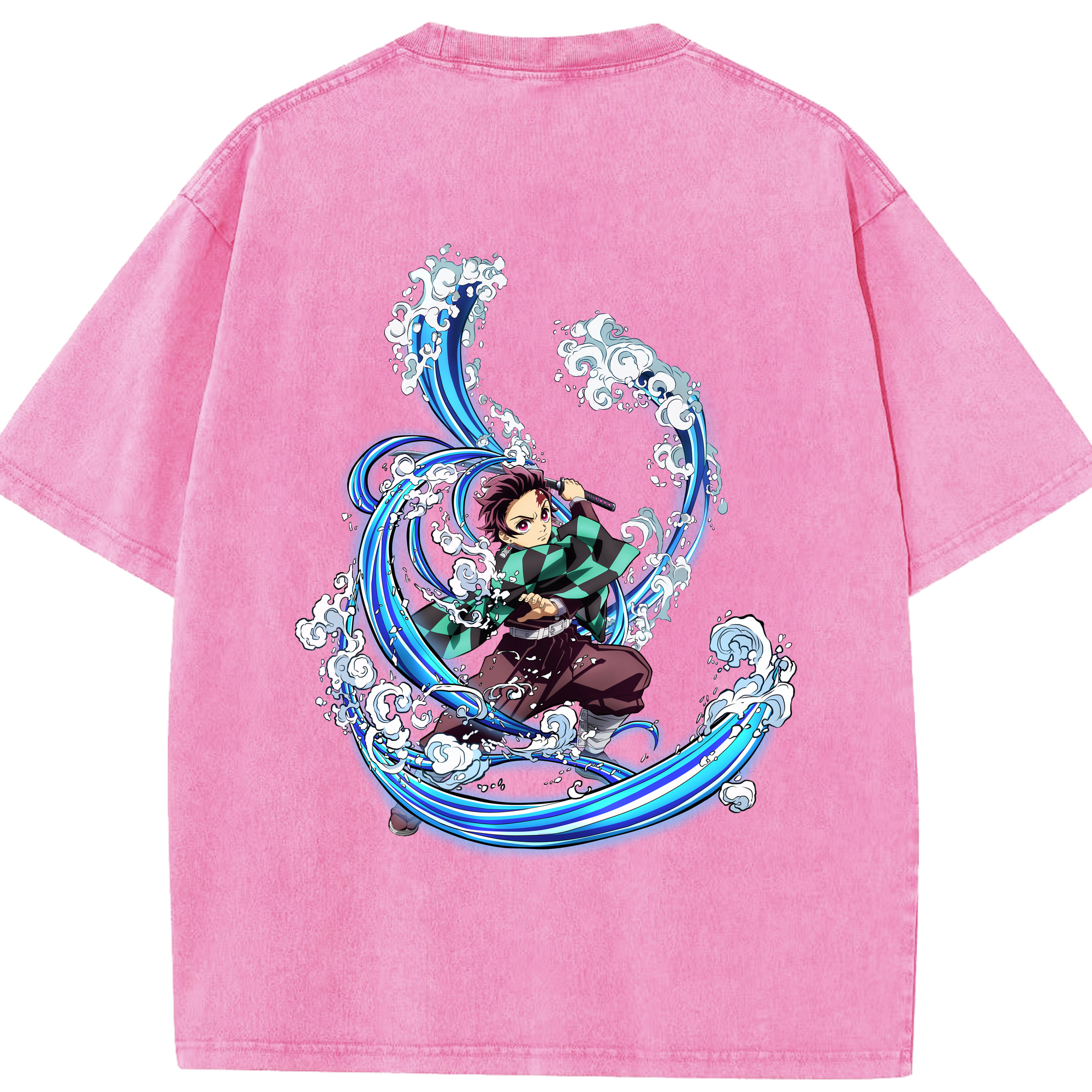 （画像用） 鬼滅の刃 竈門 炭治郎／かまど たんじろう Kamado Tanjirou 綿100% ヴィンテージ風 半袖Tシャツ（背面プリント）
